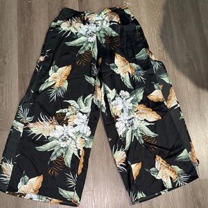 Boohoo Black Floral Wide Leg Pants